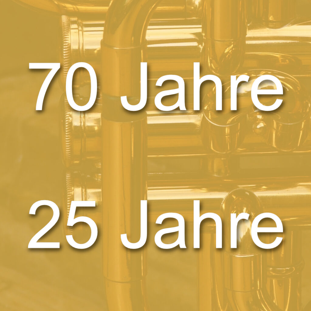 Text auf gelbem Quadrat: 70 Jahre - 25 Jahre